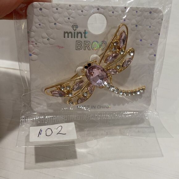 Mint Dragonfly Brooch with Pink and Gold Accents - Picture 6 of 6